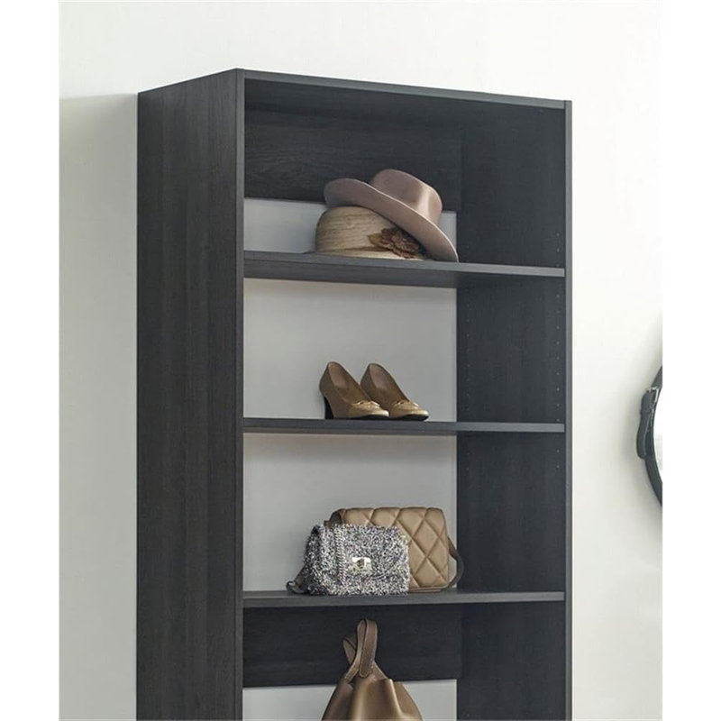  32 Inch Gray Wood Walk in Closet with Five Shelves for Closet Room Storage, Black