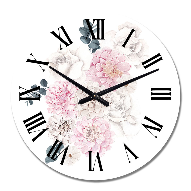 Bouquet d'hiver en fleurs pastel III - Horloge murale traditionnelle, Grand