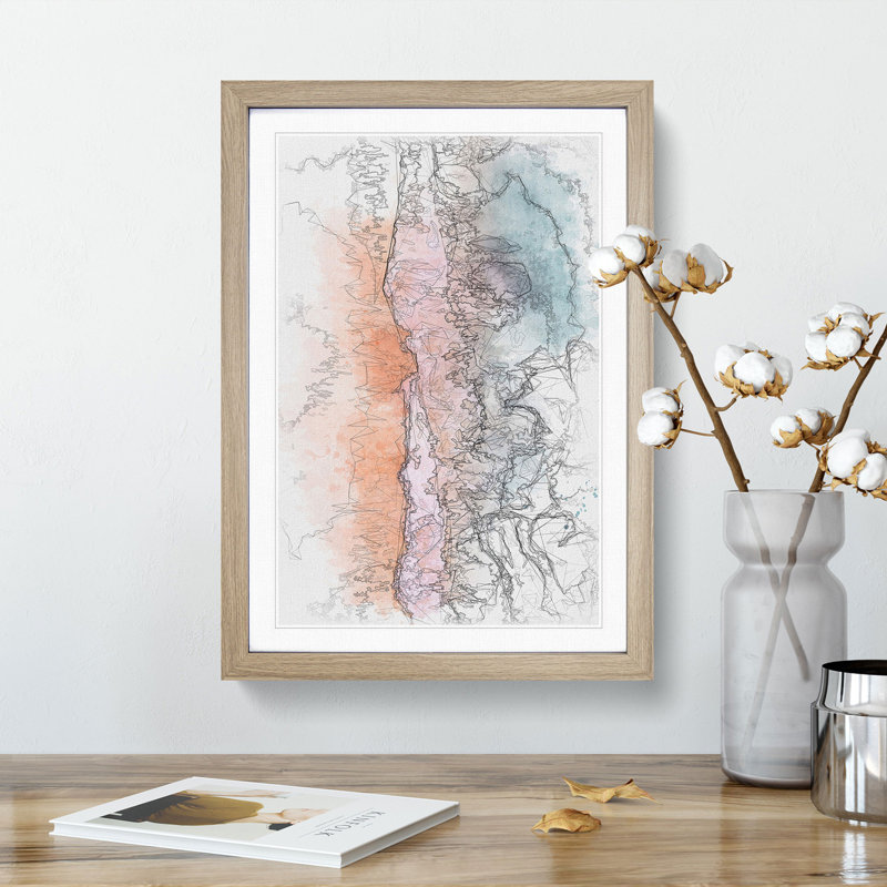 Beach Divide - Single Picture Frame Painting on MDF, 87cm H x 62cm W x 2cm D, Oak Framed