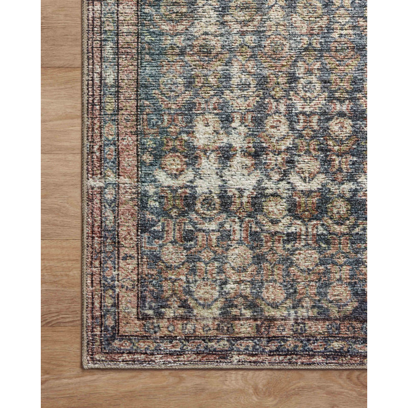 Ocean Blue Distressed Rectangular Synthetic Area Rug 3'6" x 5'6"