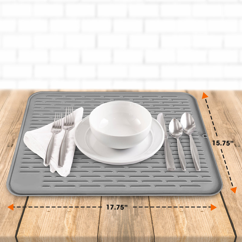 Gray Foldable Silicone Dish Drying Mat with Non-Slip Base
