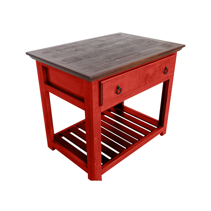 Îlot de cuisine avec plateau en bois massif civona, Rouge