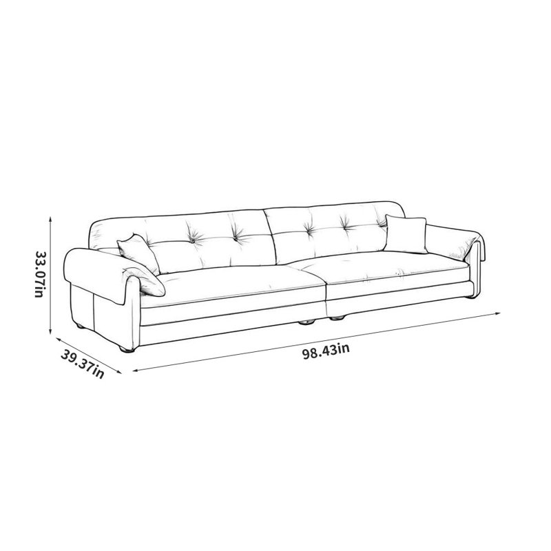 Simple Creative Brown Casual Sofa, 33.07" H x 98.43" W x 39.37" D