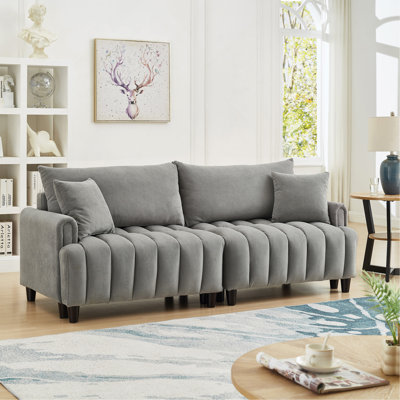 Canapé-lit futon de 83 po, canapé-lit futon en tissu de polyester avec 2 coussins carrés, canapé-lit convertible avec dossier réglable, causeuse moderne pour le salon, gris