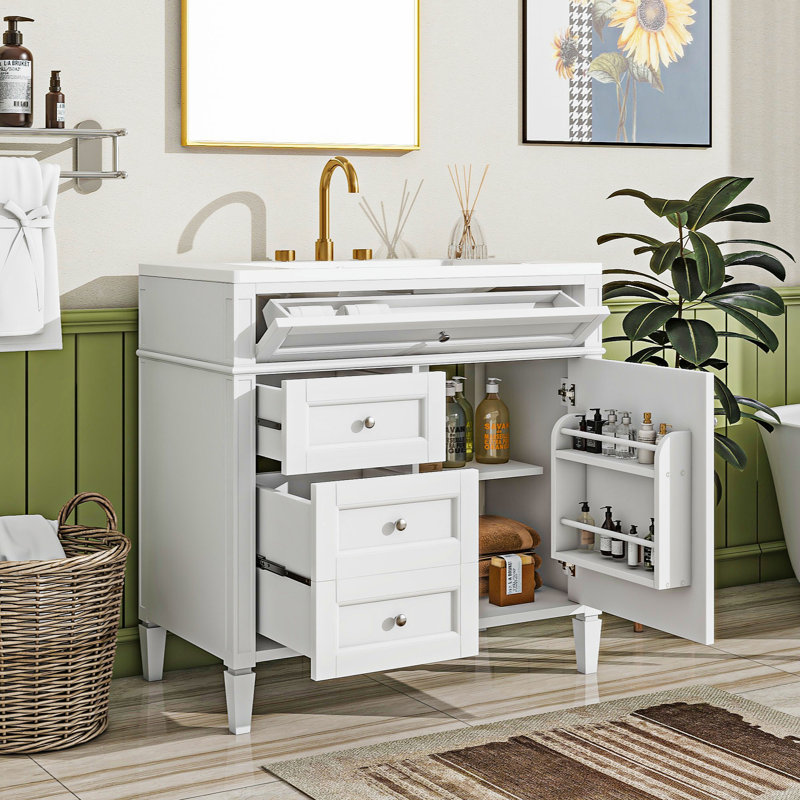 Demato 36'' Single Bathroom Vanity Modern Bathroom Storage Cabinet with Top, White
