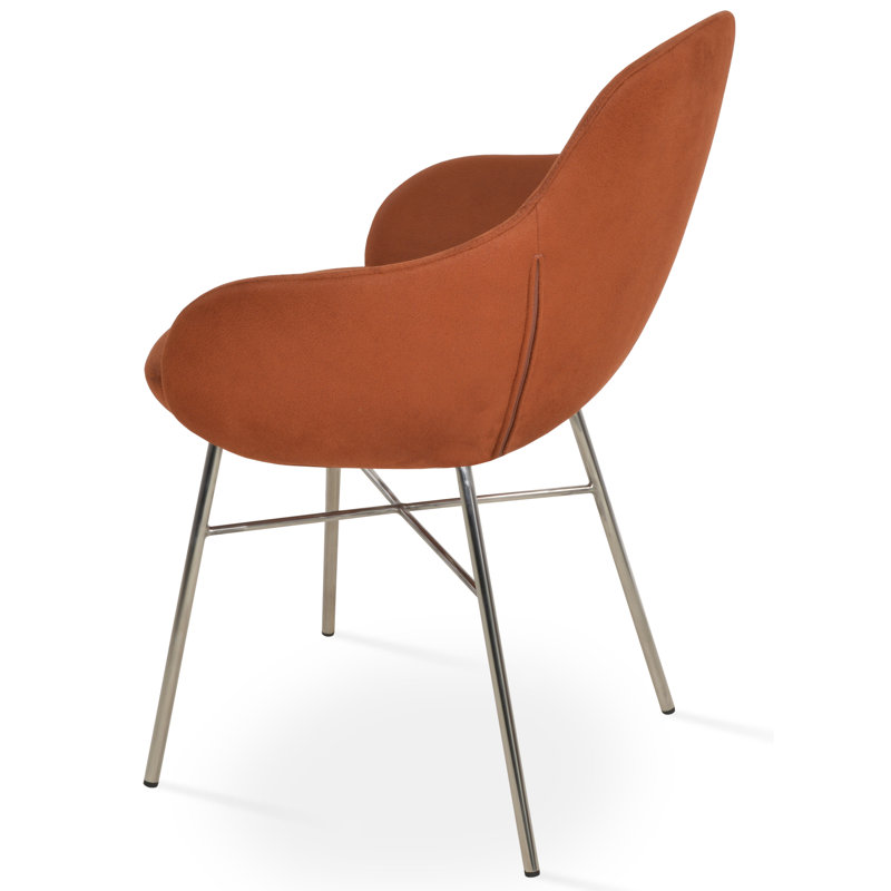 Chaise avec accoudoirs Gazel, Acier inoxydable poli, Cognac