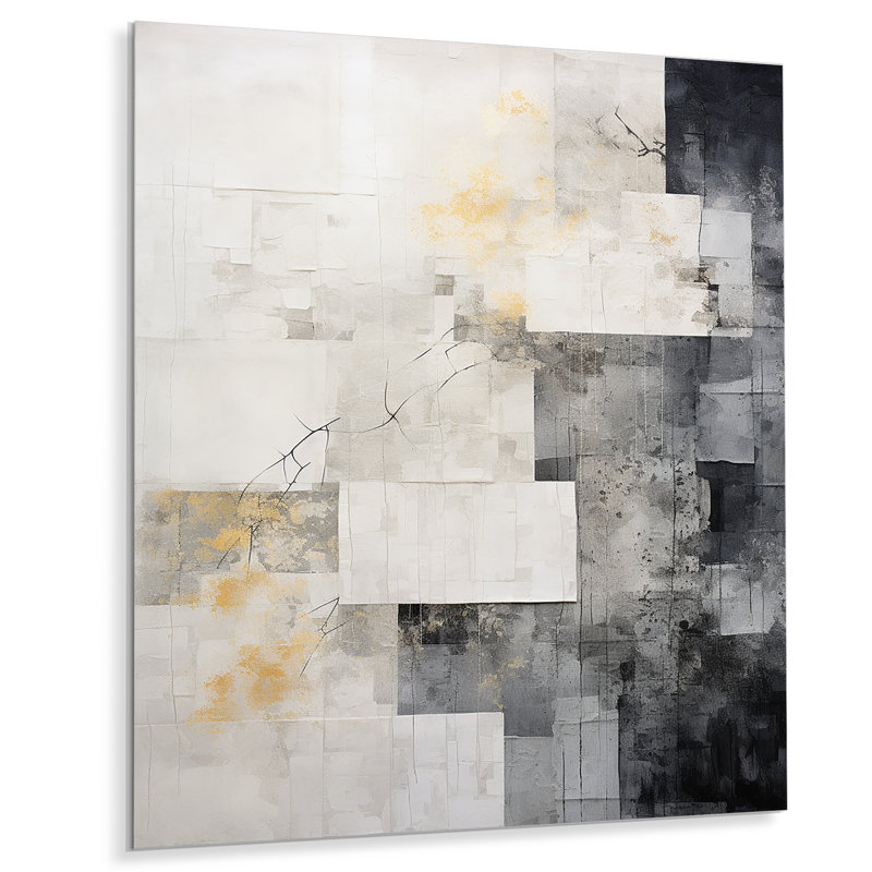 Greometric White And Grey Abstract Tile I - Abstract Tile Metal Wall Art, 20" H x 12" W x 1" D