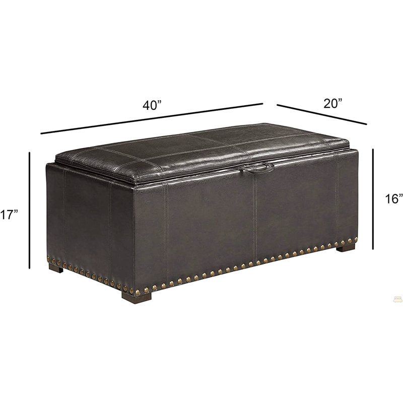 Leather Storage Bench With 2 Black Side Ottomans, To Table, Ideal For Living Room, Nail Heads Ornament, 16" H X 39.68" W 40" D Bench, 13" 13.5" Ottomans Can Convert Suitable Appearance,