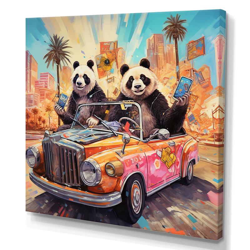 «Bambas Joyride Pandas In Vegas - Panda Animal», art mural, Toile tendue, H 36 po x l 36 po x P 1,5 po