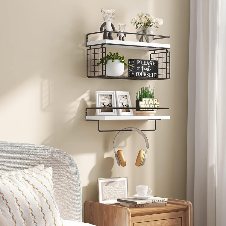 Wall Shelf Floating Shelf with Metal Grid, Wall Shelf with Hooks, Towel  Rail, Wall Wardrobe Floating Home Decor 