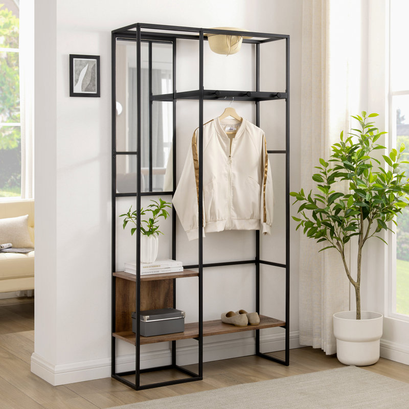 Hall Tree 35'' Wide with Shoe Storage, Rustic Oak
