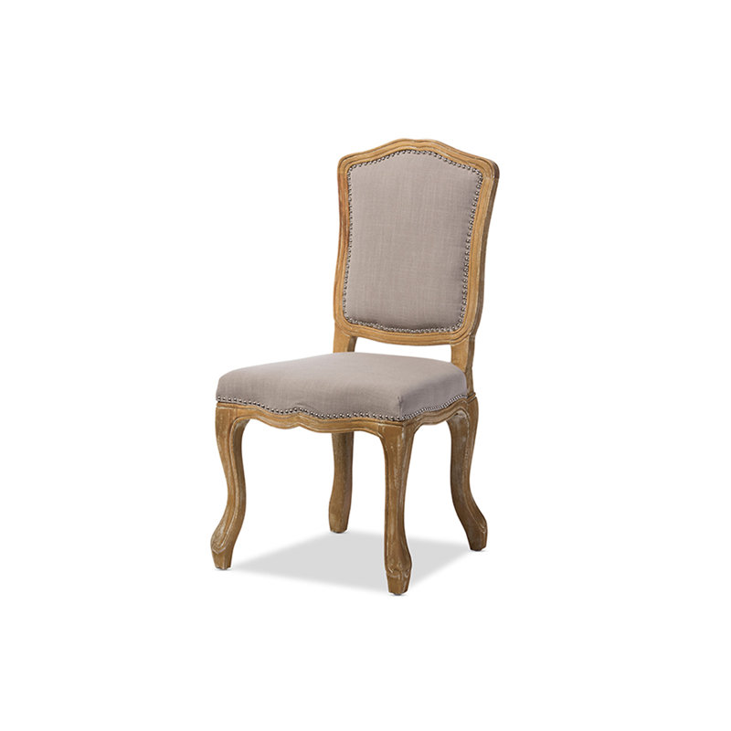 Elegant Beige Linen and Weathered Oak Parsons Side Chair