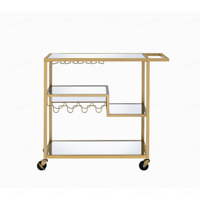 Adamsen Mirrored & Champagne Finish Serving Cart