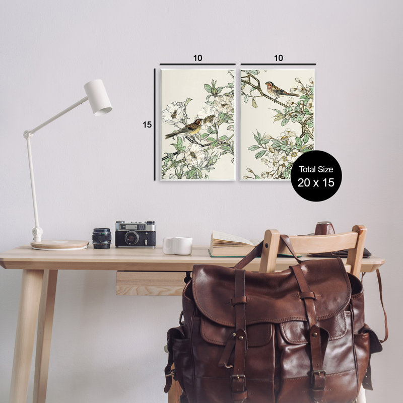 Impression sur bois, "Moineau classique sur des fleurs sur toile" par Nan, H 15 po x l 10 po x P 0,5 po
