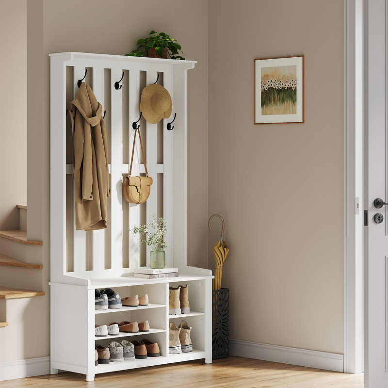 Gaonou 32.1" W Manufactured Wood Hall Tree with Bench and Shoe Storage, White