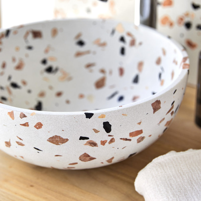 Elea Round Brown Premium Terrazzo Bathroom Sink, Brown