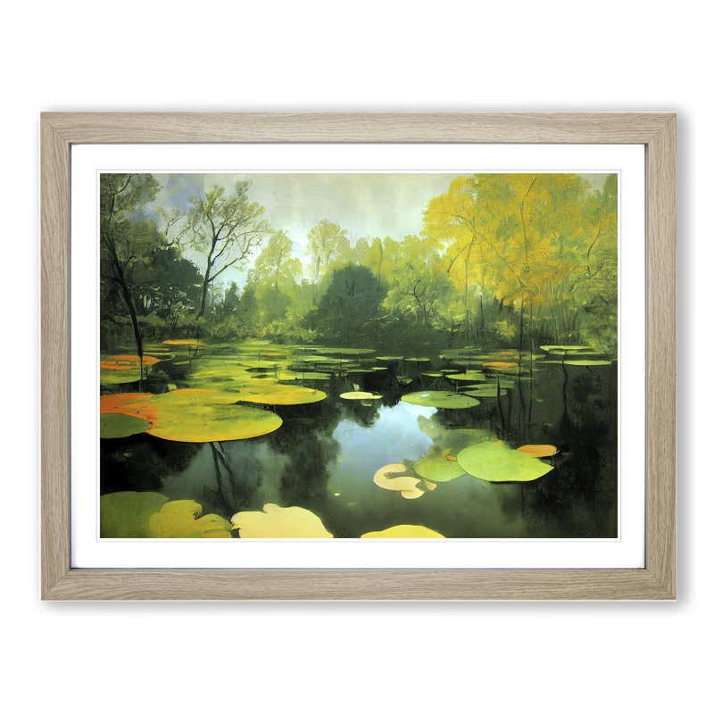 Stunning Pond - Single Picture Frame Painting, 25cm H x 34cm W x 2cm D, Oak Framed