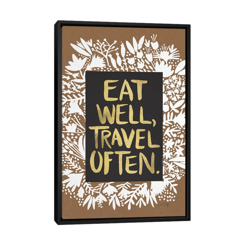 « manger travel », impression sur toile tendue artprint, H 26 po x l 18 po x P 1,5 po, Toile avec cadre noir, Pas de tapis