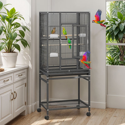 Firdaws 53.90'' Metal Flat Top Flight Cage with Wheels