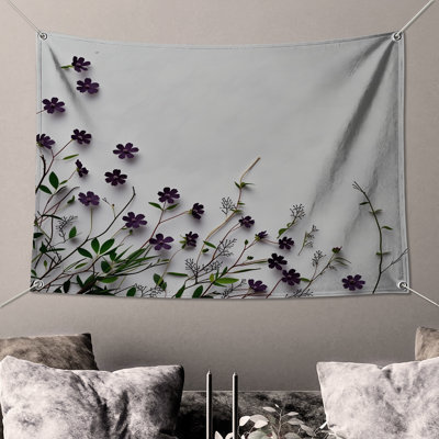 Tapisserie murale fleurs mauves - décoration murale florale