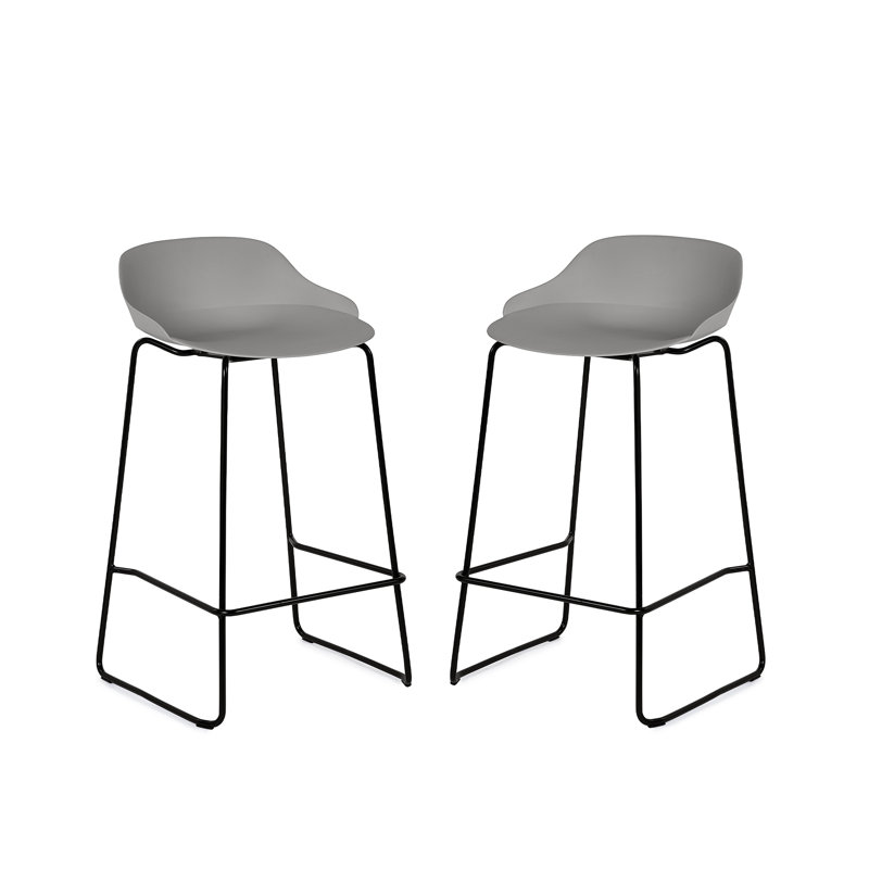 Nikhil Counter Stool with Metal Frame, Light Grey/Black