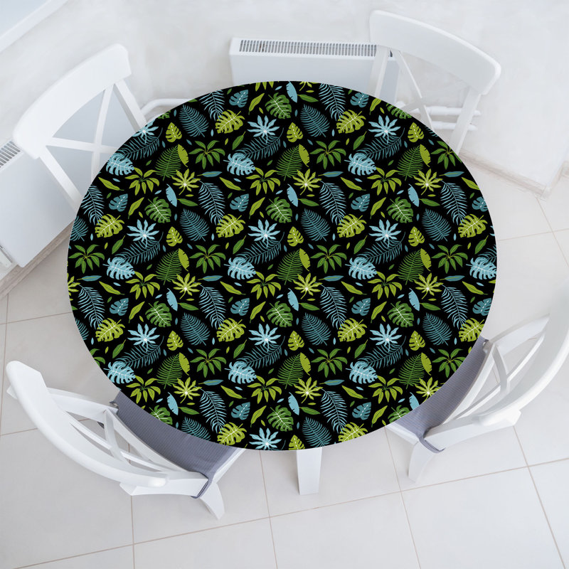 Ambesonne Nature Art Fitted Round Tablecloth Lime Green and Sky Blue, 51.97" Round