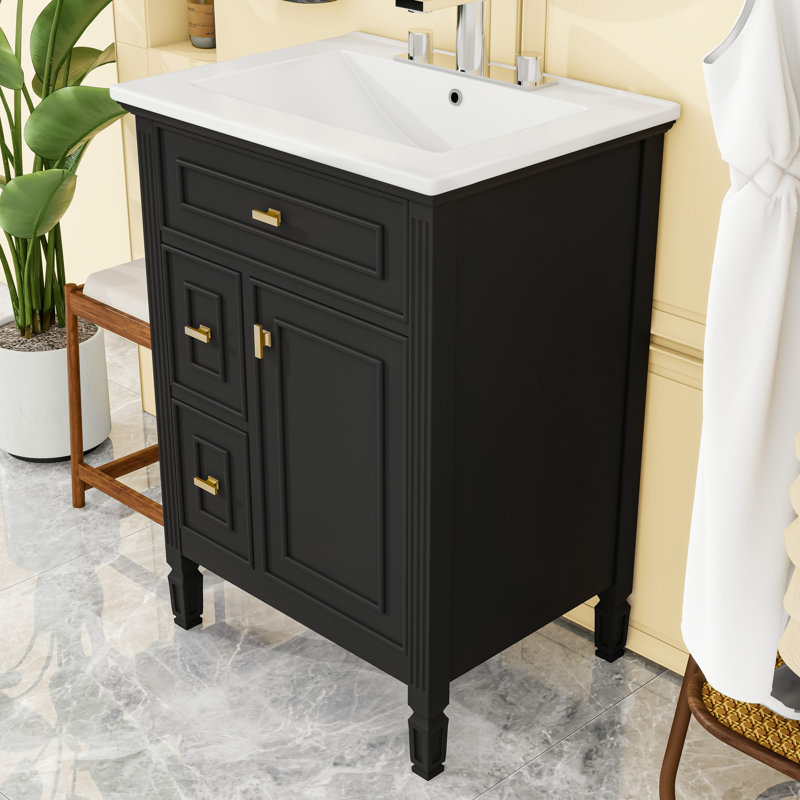 Meuble-lavabo avec lavabo, tiroirs et tablette réglable, Noir