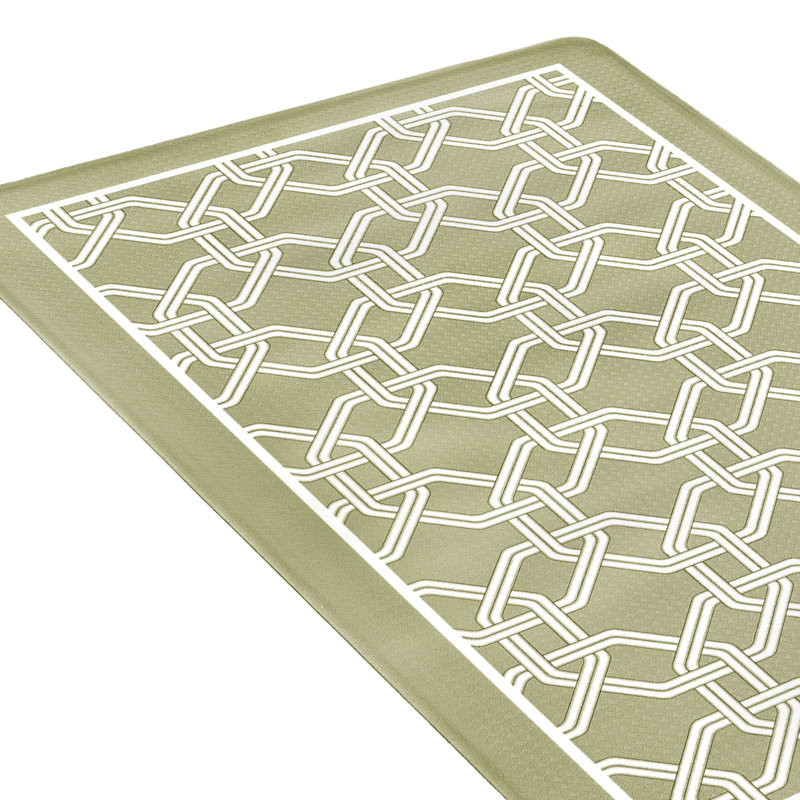 Caustings Geometric Water Resistant Anti-Fatigue Non-Skid Kitchen Mat, Green