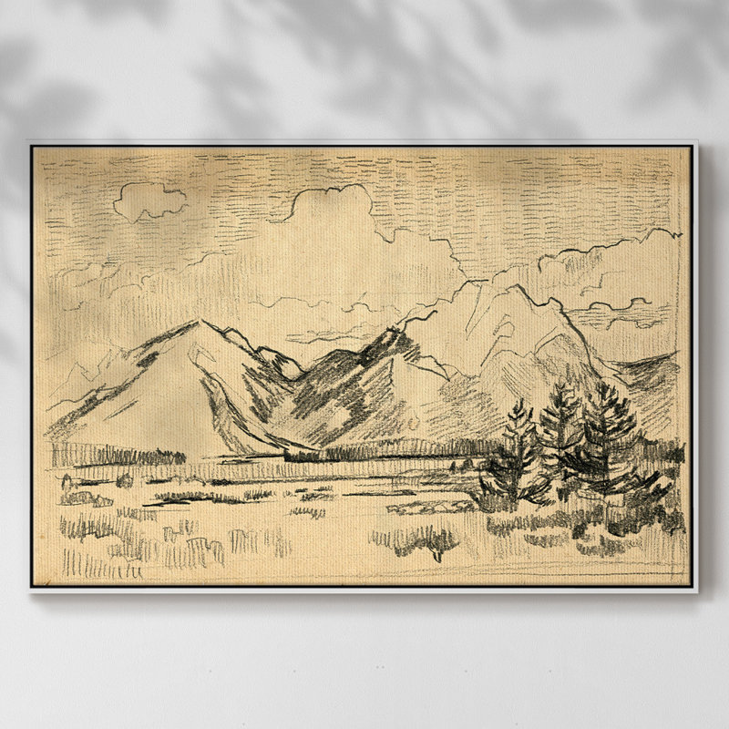 «Hatched Horizon II», peinture sur toile encadrée, H 25 po x l 37 po x P 2 po, Cadre blanc