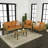 Thom Modern 4-Piece Teak Brown Acacia Wood Outdoor Patio Conversation Set with Loveseat, Chairs, Coffee Table & Removable Orange Cushions-171632293