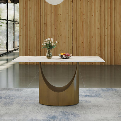 Menifee Modern Rectangular Sintered Stone Dining Table With Pedestal Base