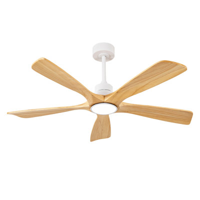 52 Inch Modern Ceiling Fan With 3 Color Dimmable 5 Solide Wood Blades Remote Control Reversible DC Motor With Led Light