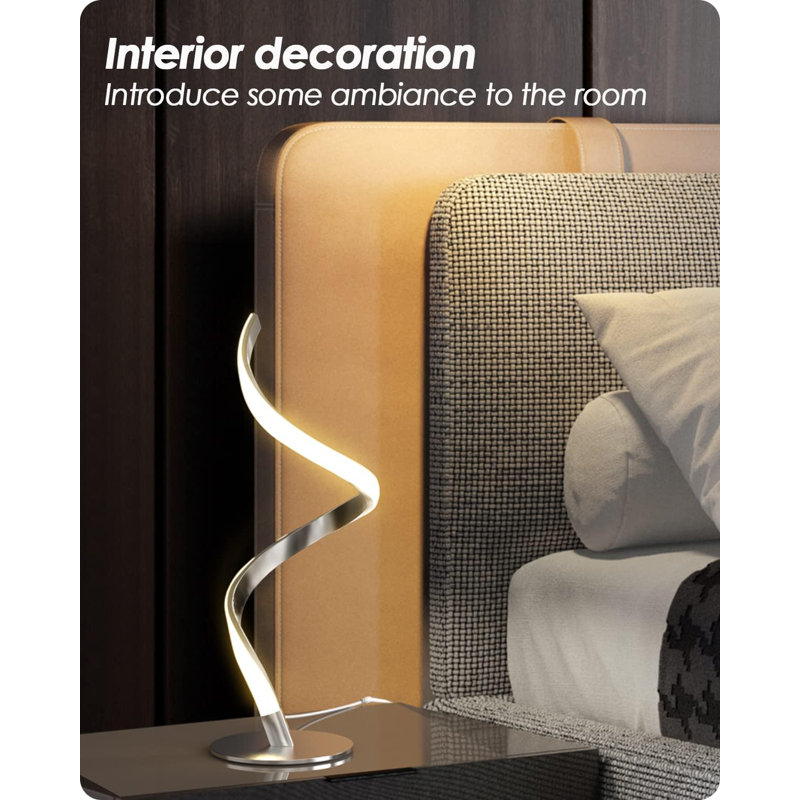 Modern Spiral Bedside Lamp - 3 Colours Touch Control LED Table Lamp,Silver