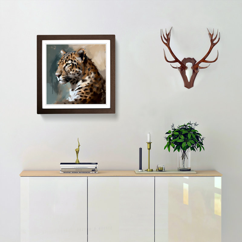 Leopard Gestural Art No.5 - Framed Print, Walnut