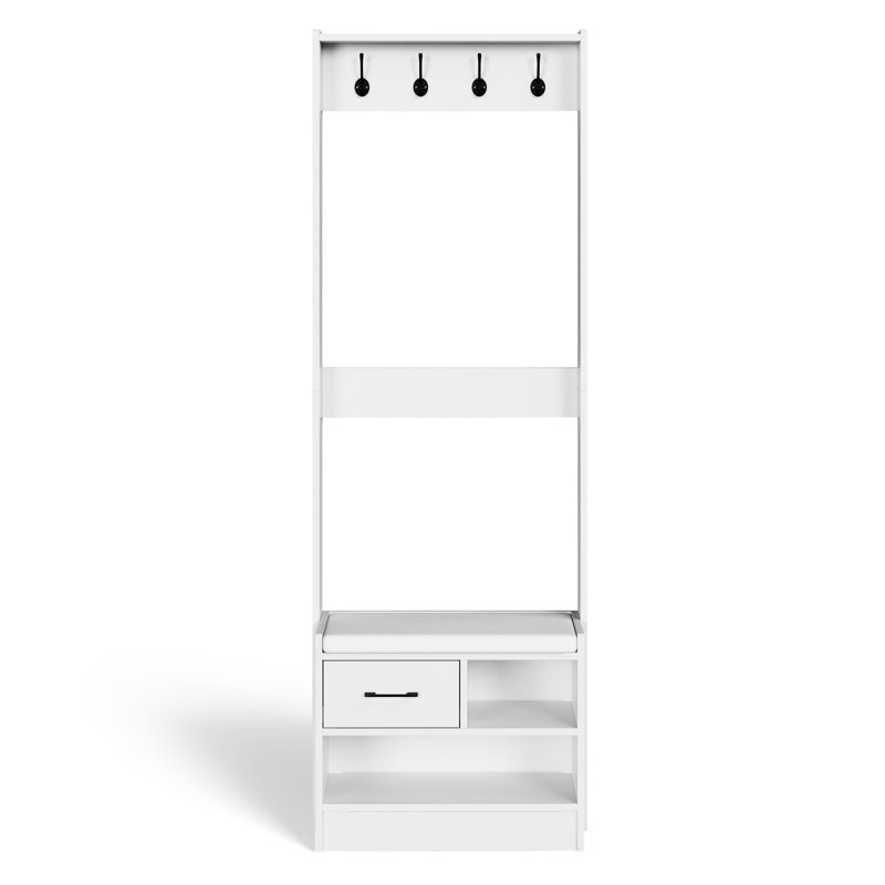 Hall Tree 24.8" Wide With Bench, White