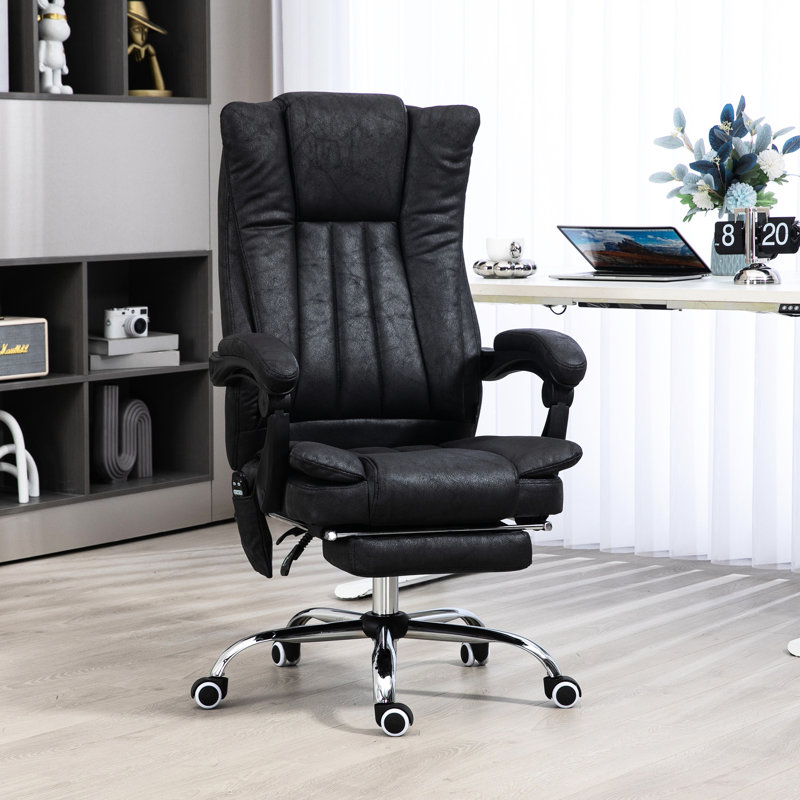 Fauteuil de bureau ajustable, noir, avec massage à 6 points, chaleur, fonction de minuterie, dossier haut et éléments rétractables, noir