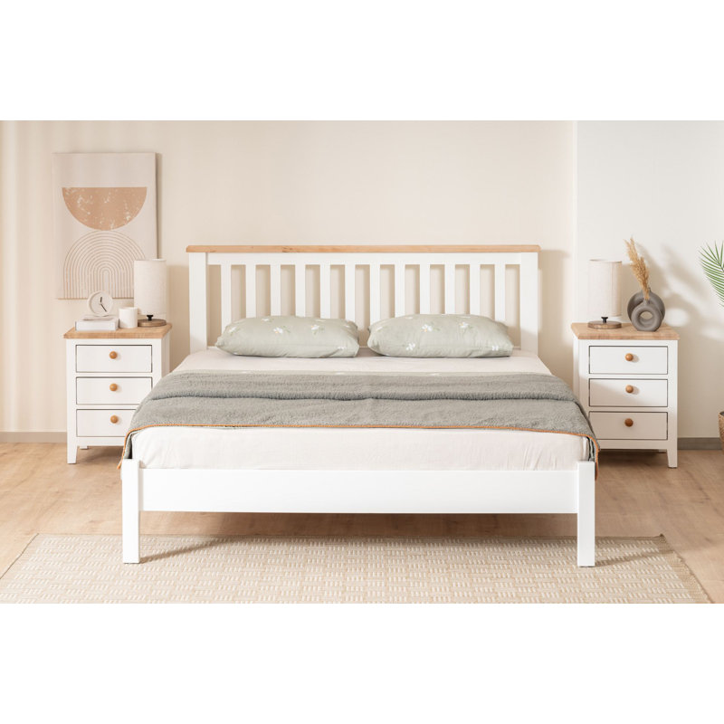 Modern Double Bedstead, White & Oak, 47.2 x 38.6 x 78.7 inches | 100% Lacquer Painted MDF, Scandinavian Design | Stylish and Durable for a Contemporary Bedroom, Easy Assembly, Solid Color Elegance