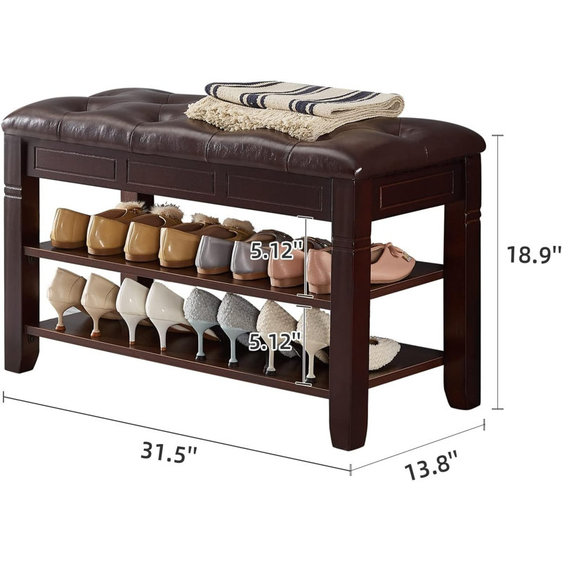 Padded Solid Wood Entryway Storage Bench, 18.9" H x 31.5" W x 13.8" D