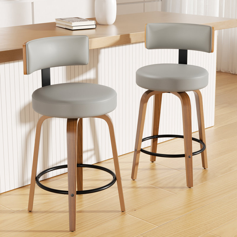 Chic Swivel Leather Upholstered Bar Stool For Ultimate Comfort And Style, 4, Light Gray