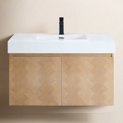 Ventura 36" Wall-mounted Single Bathroom Vanity with White Artificial Drop-in Sink without Mirror