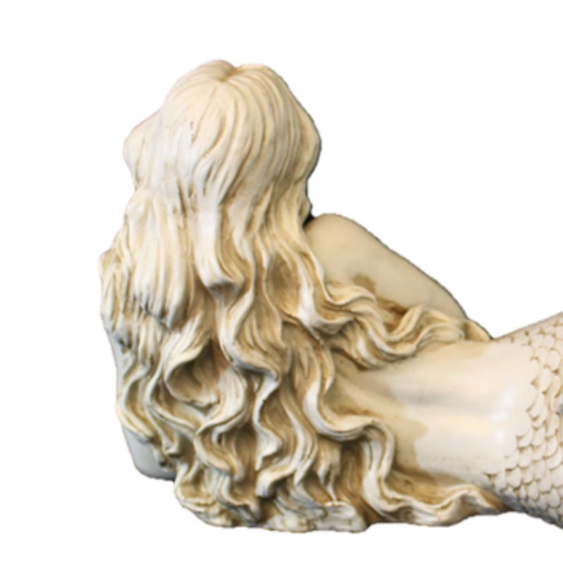 Statue de sirène allongée «Life's a Beach», H 18 po x l 32 po x P 14 po, Blanc antique