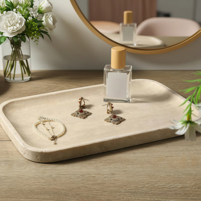 Beige Rectangular Travertine Tray For Dressing Table Storage, A Great Decorative Item For The Bathroom And Kitchen.