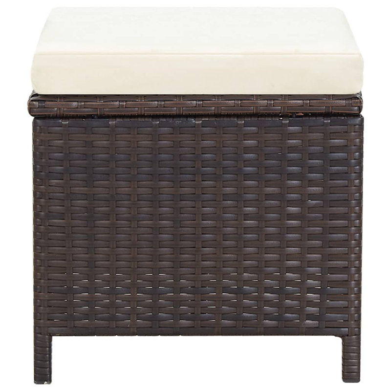 Ensemble de salle à manger Buttram vidaXL, 9 pièces: table, 4 fauteuils et 4 repose-pieds, Coussin blanc/ Cadre brun