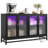 Sideboard Buffet Cabinet With Storage & Led Lights, 55" Large Wood Cabinet With 4 Fluted Glass Doors-106644777
