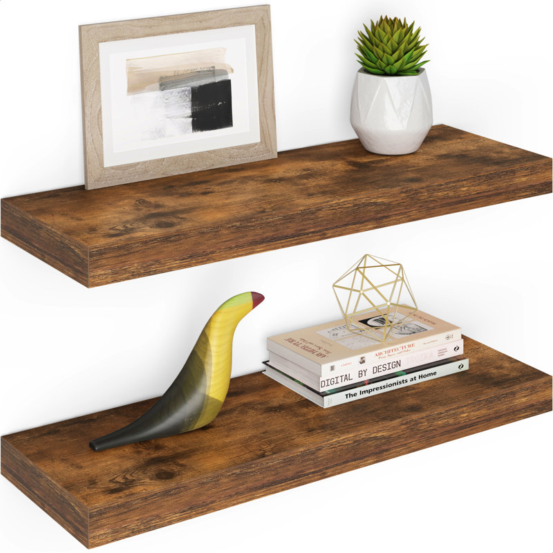 Sydney 24" W x 6" D Floating Shelves Set with Invisible Wall Mount Brackets, Brown