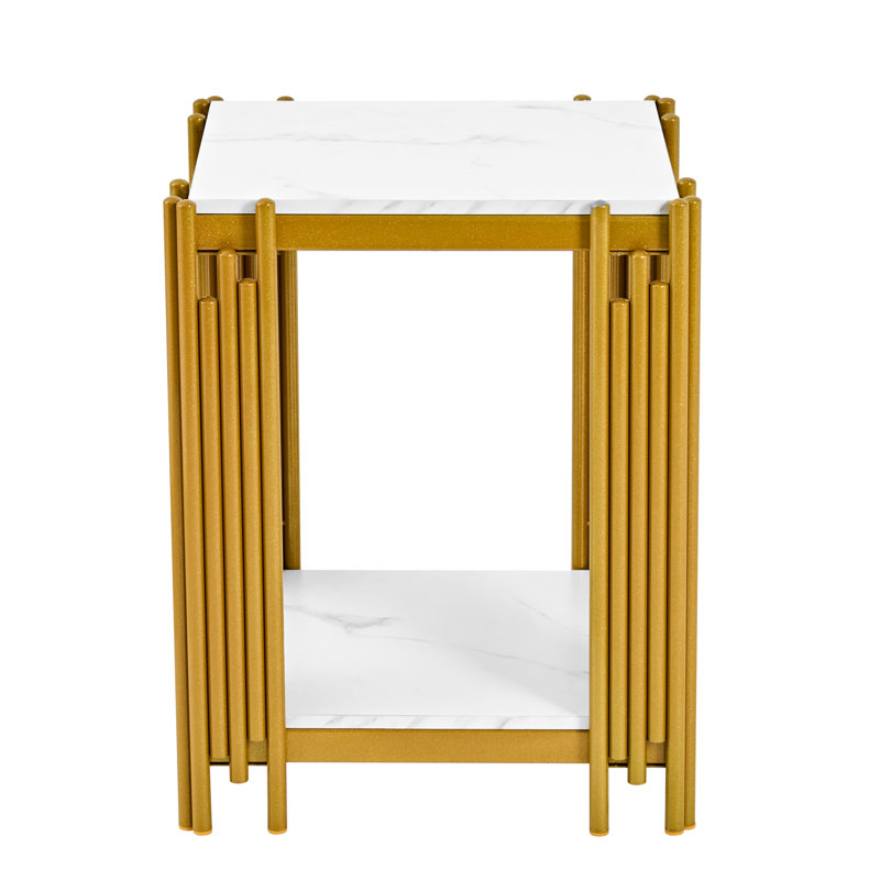 43 cm W Iron Bedside Table, Gold