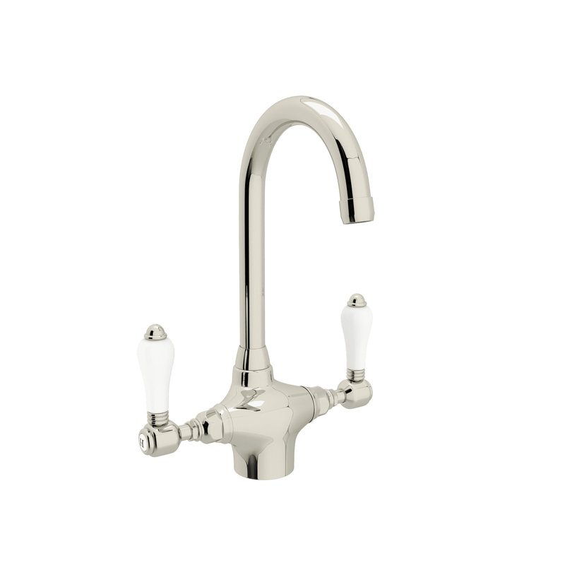 Acqui® Double Handle Kitchen Faucet, Polished Nickel/White