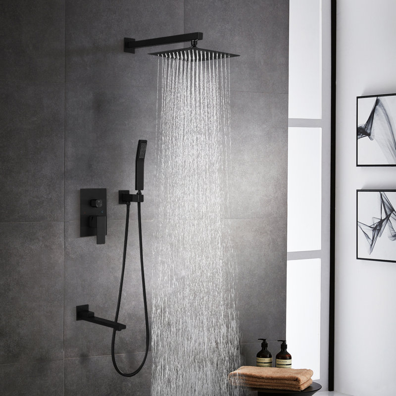 Diverter Complete Shower System with Rough in-Valve, Matte Black