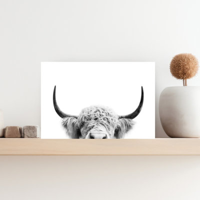 Peeking Cow Bw Contemporary Cow Portrait Wall Art Print