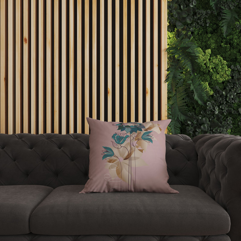 Coussin à motif floral avec housse amovible, H 18 po x l 18 po, Vert / mauve / rose foncé